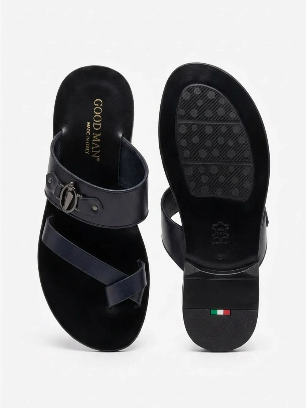 Good Man Navy Blue Leather Comfort Summer Slide Sandals